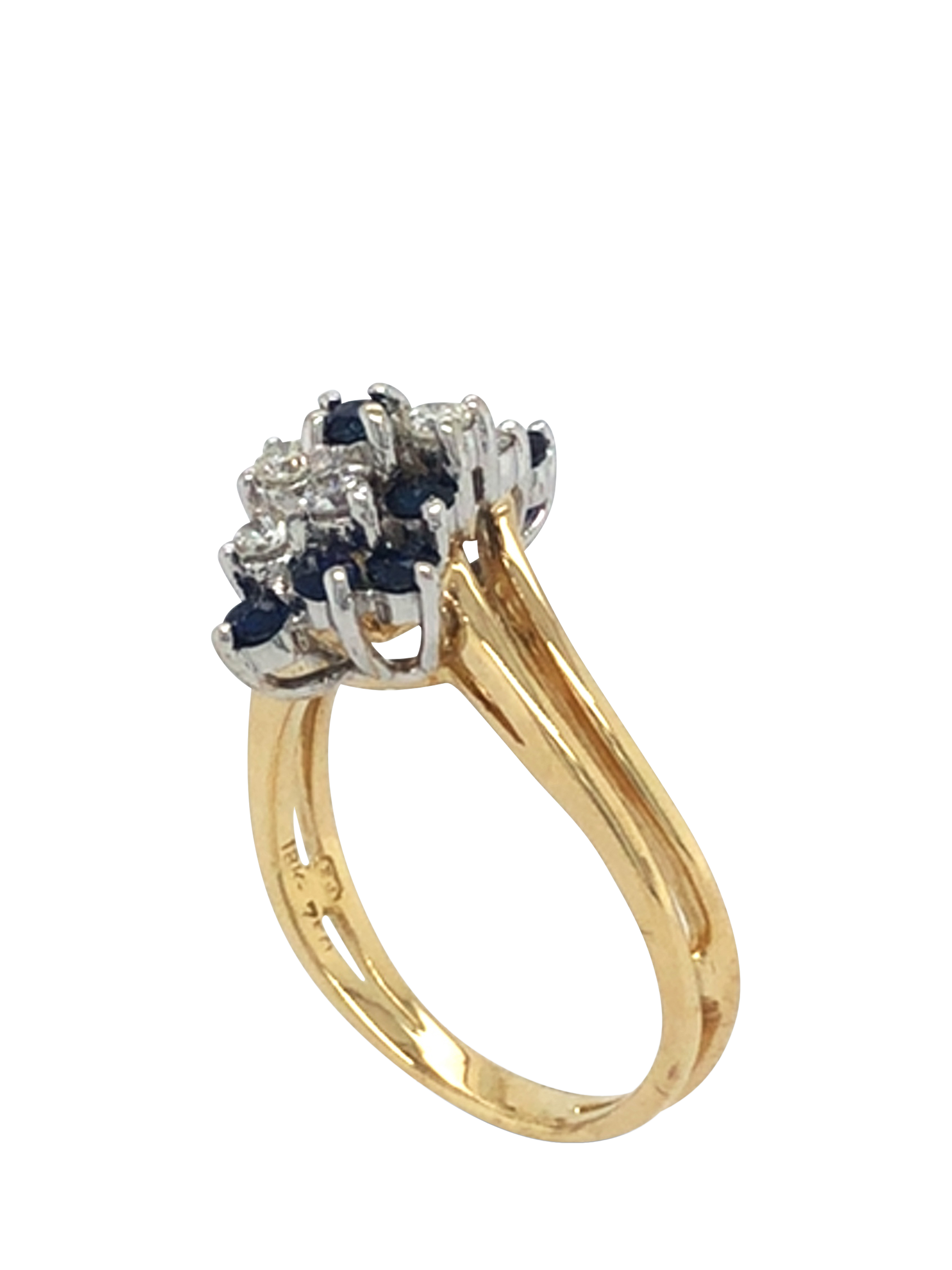 Product image 3 of 5, which shows Pre-loved 18ct Yellow and White Gold Diamond and Sapphire Claw Set Marquise Cluster Ring