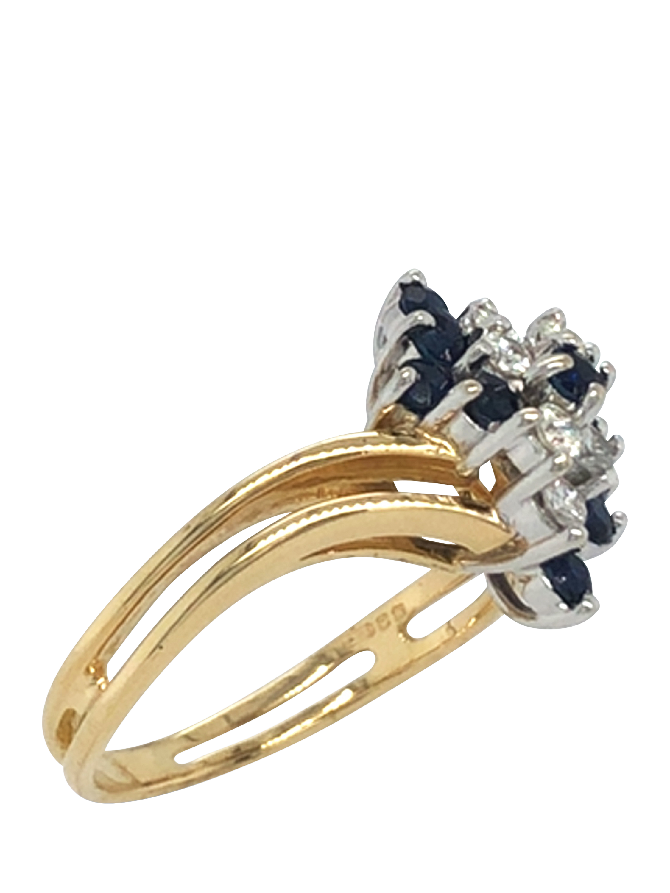 Product image 4 of 5, which shows Pre-loved 18ct Yellow and White Gold Diamond and Sapphire Claw Set Marquise Cluster Ring