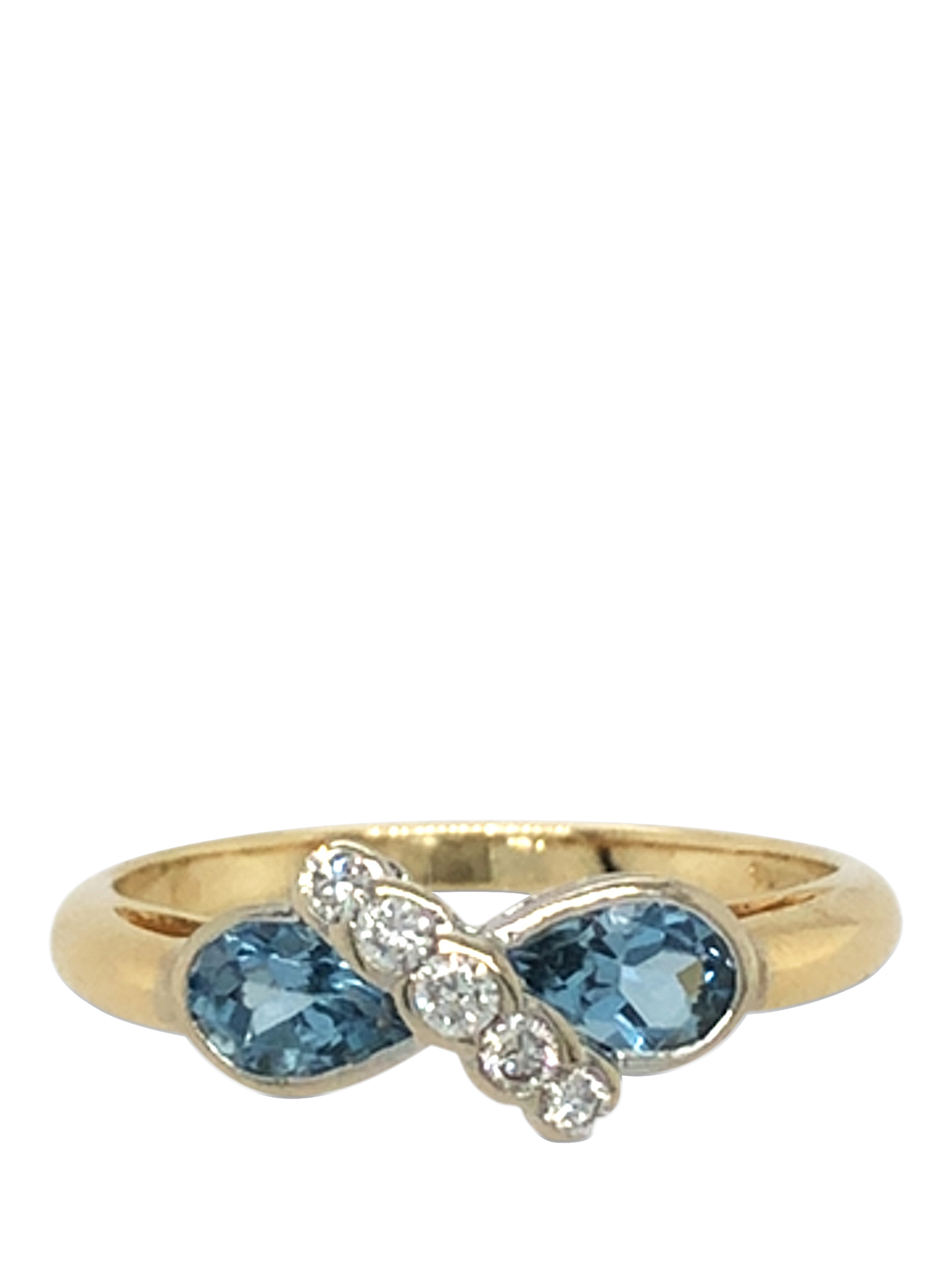Product image 1 of 5, which shows Pre-loved 18ct Yellow and White Gold 2 Pear Shaped Aqua Diamond Ring, Dated Circa 2005