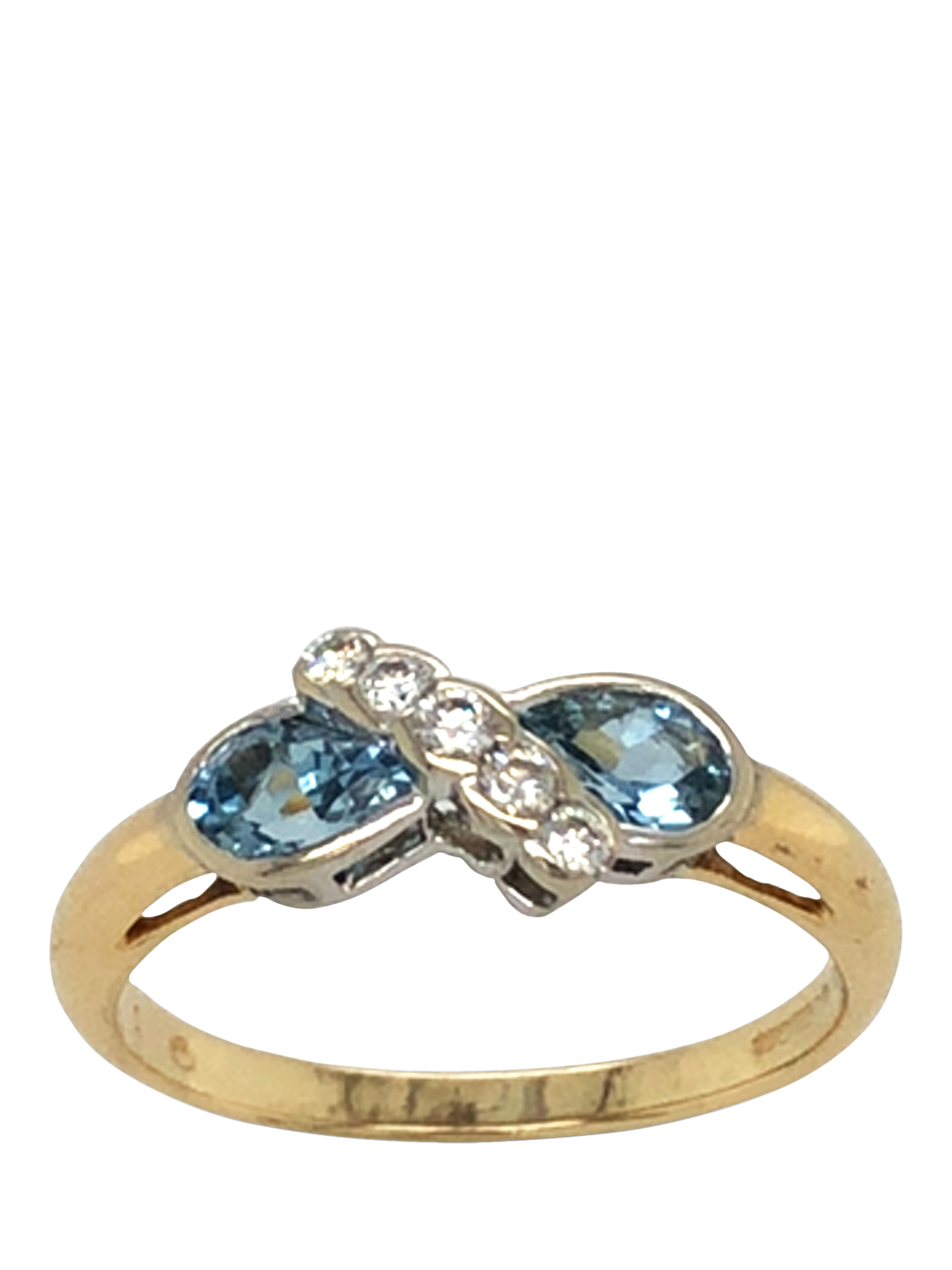 Product image 2 of 5, which shows Pre-loved 18ct Yellow and White Gold 2 Pear Shaped Aqua Diamond Ring, Dated Circa 2005