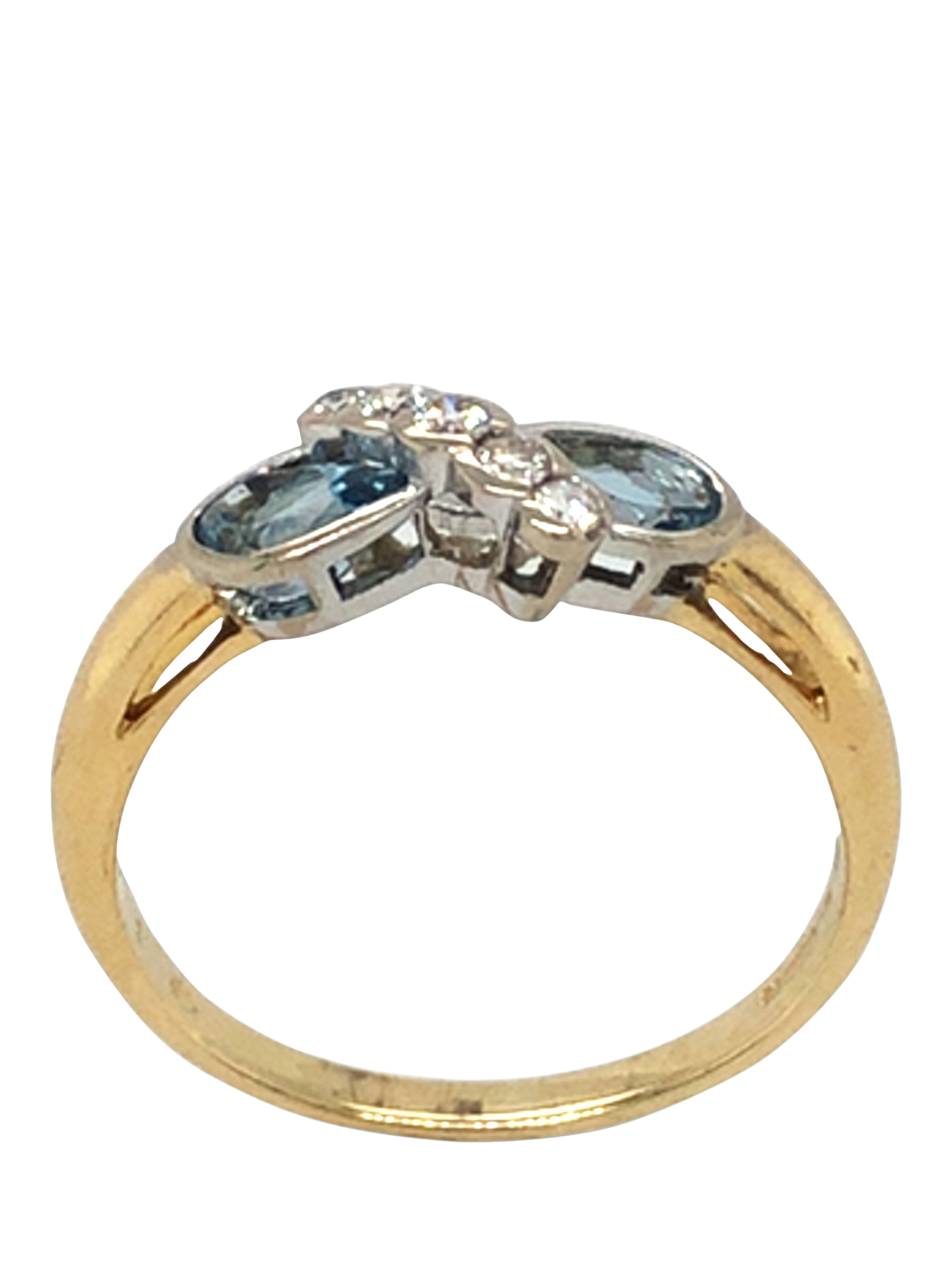Product image 3 of 5, which shows Pre-loved 18ct Yellow and White Gold 2 Pear Shaped Aqua Diamond Ring, Dated Circa 2005