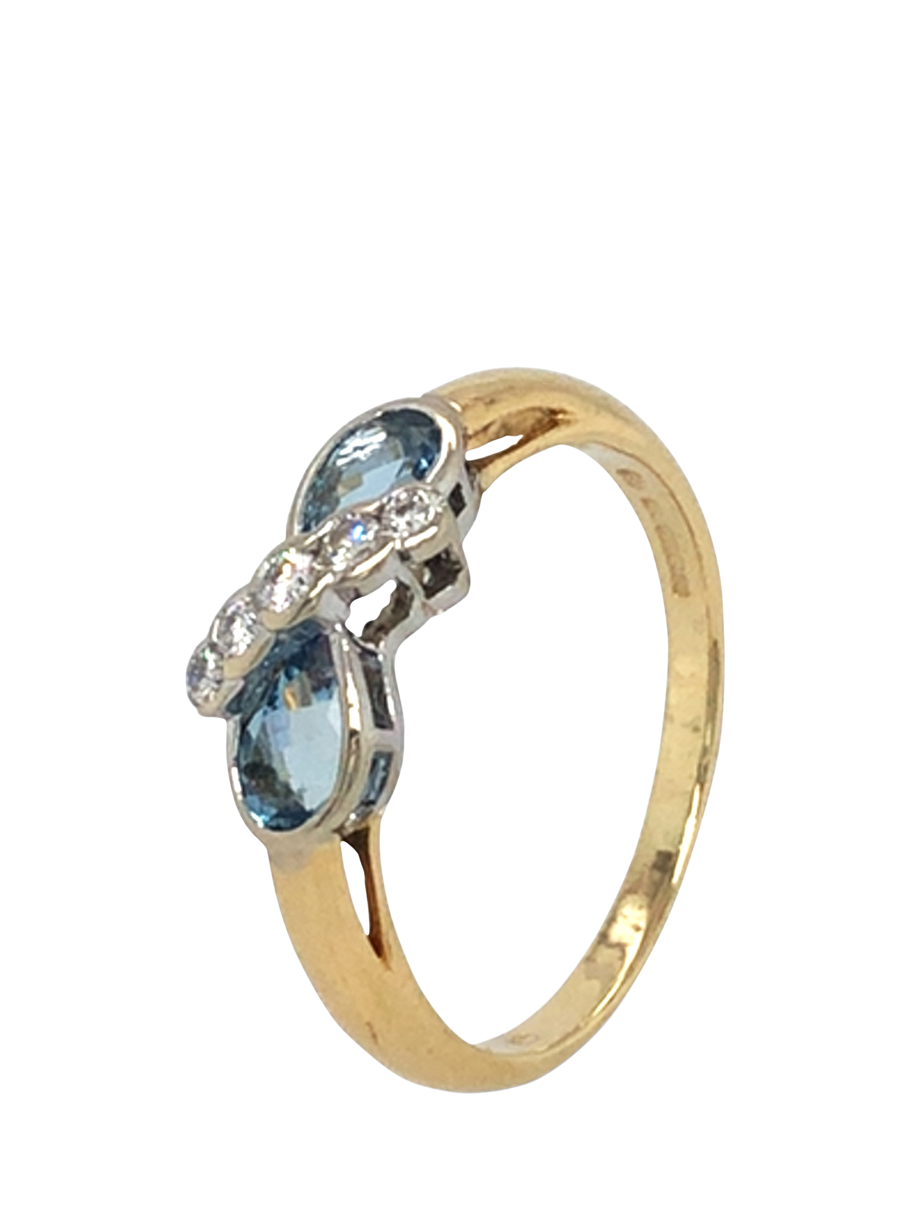 Product image 4 of 5, which shows Pre-loved 18ct Yellow and White Gold 2 Pear Shaped Aqua Diamond Ring, Dated Circa 2005