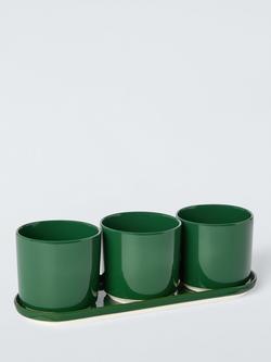 John Lewis X Deliciously Ella Stoneware Indoor Trio Planter & Tray, Green, Green