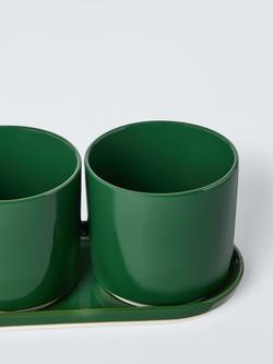 John Lewis X Deliciously Ella Stoneware Indoor Trio Planter & Tray, Green - view 2, Green