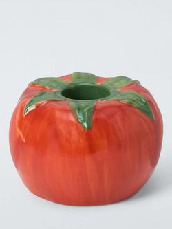 John Lewis X Deliciously Ella Tomato Hand Painted Stoneware Candle Holder, Red/Multi, Red