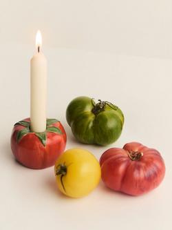 John Lewis X Deliciously Ella Tomato Hand Painted Stoneware Candle Holder, Red/Multi - view 2, Red