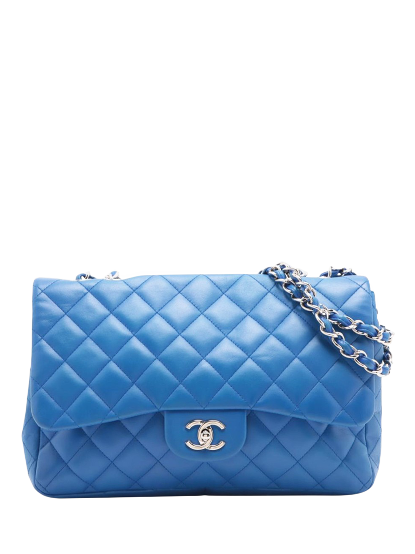 Pre-loved CHANEL 2009 Lambskin Classic Single Flap Bag, Blue