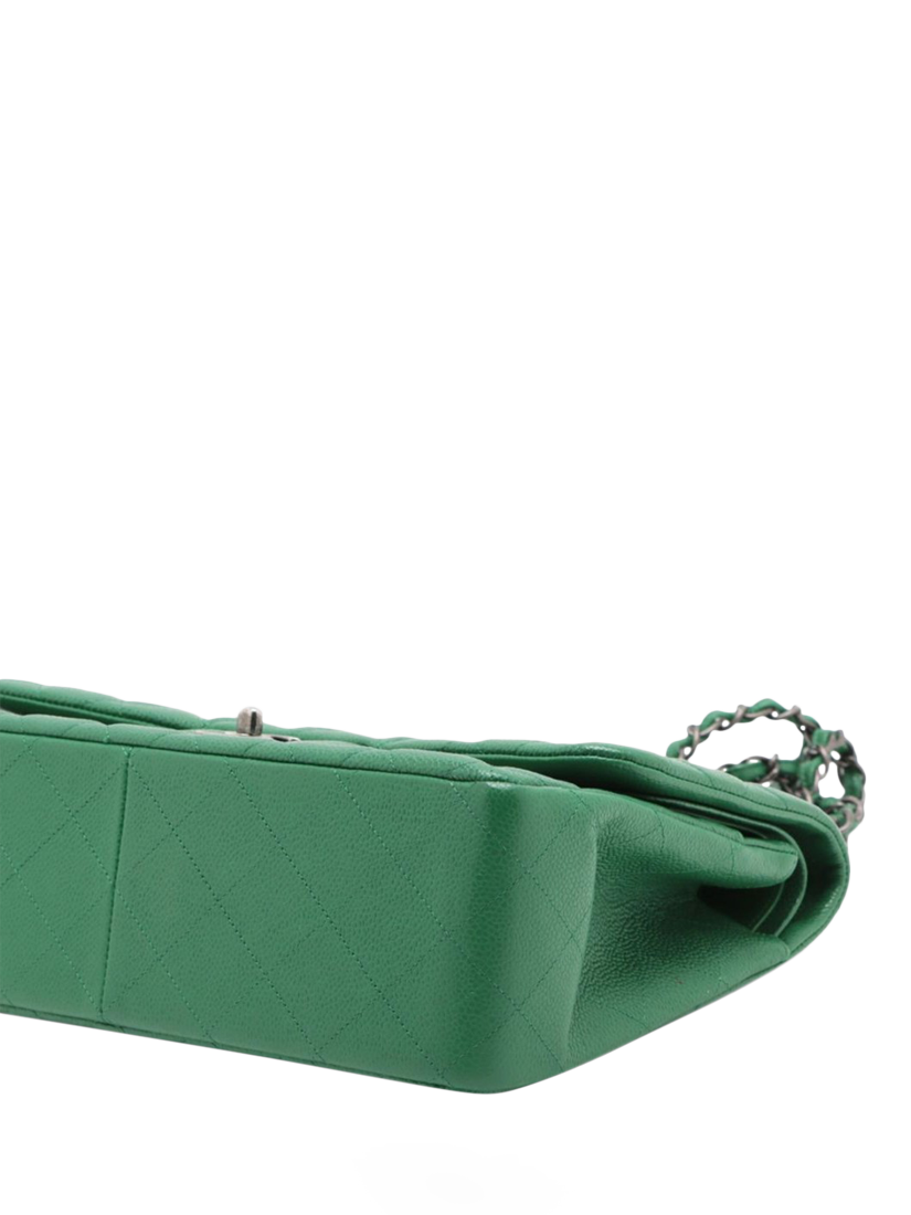 Product image 3 of 10, which shows Pre-loved CHANEL 2015 Large Caviar Quilted Classic Double Flap Bag, Green