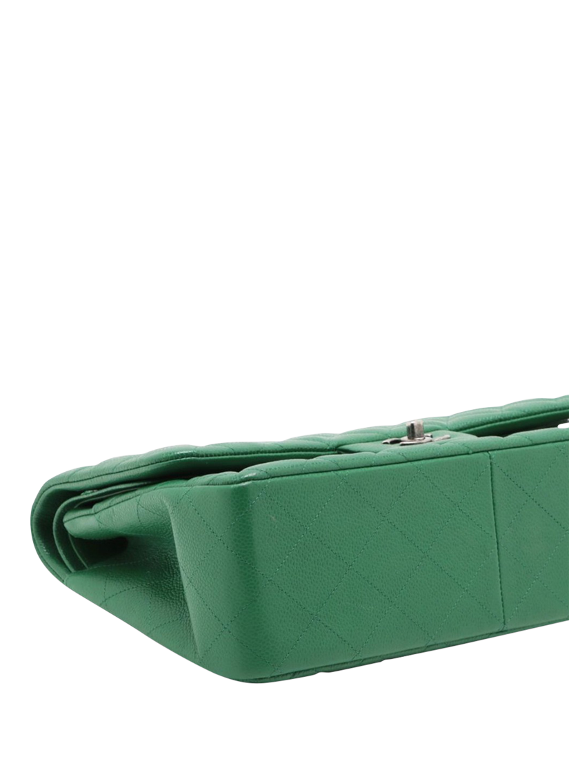 Product image 4 of 10, which shows Pre-loved CHANEL 2015 Large Caviar Quilted Classic Double Flap Bag, Green