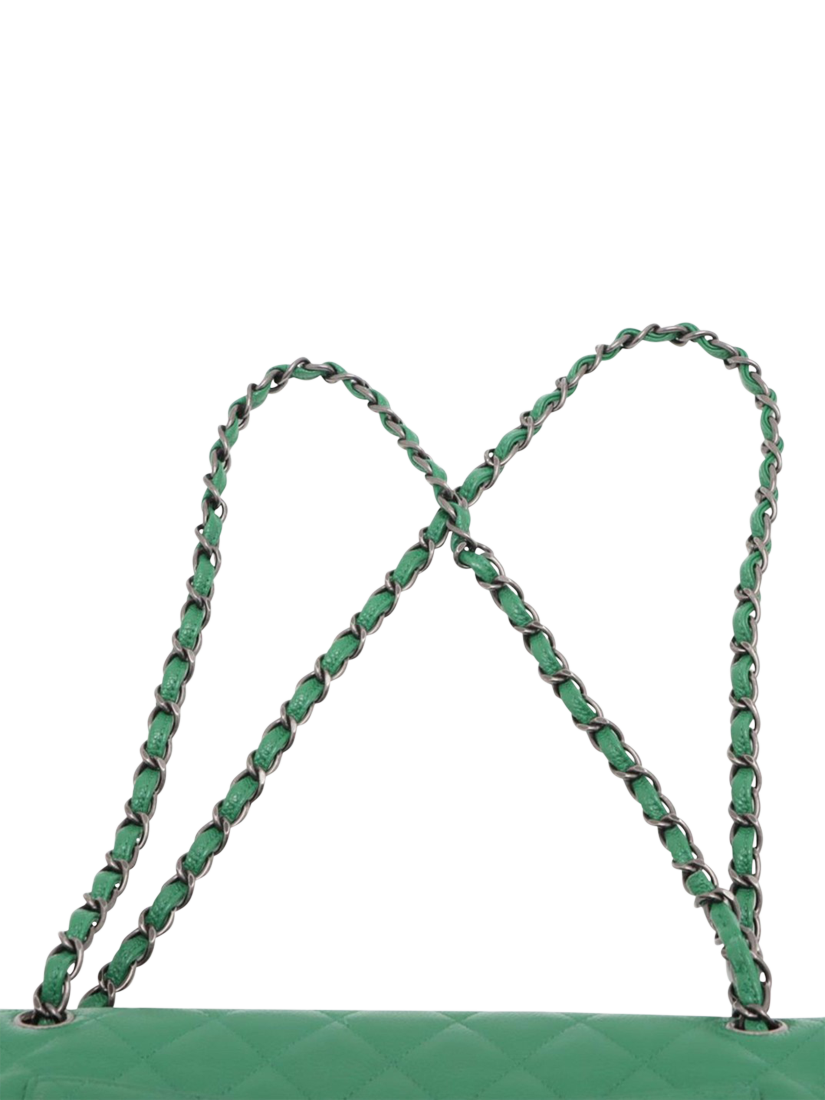 Product image 6 of 10, which shows Pre-loved CHANEL 2015 Large Caviar Quilted Classic Double Flap Bag, Green