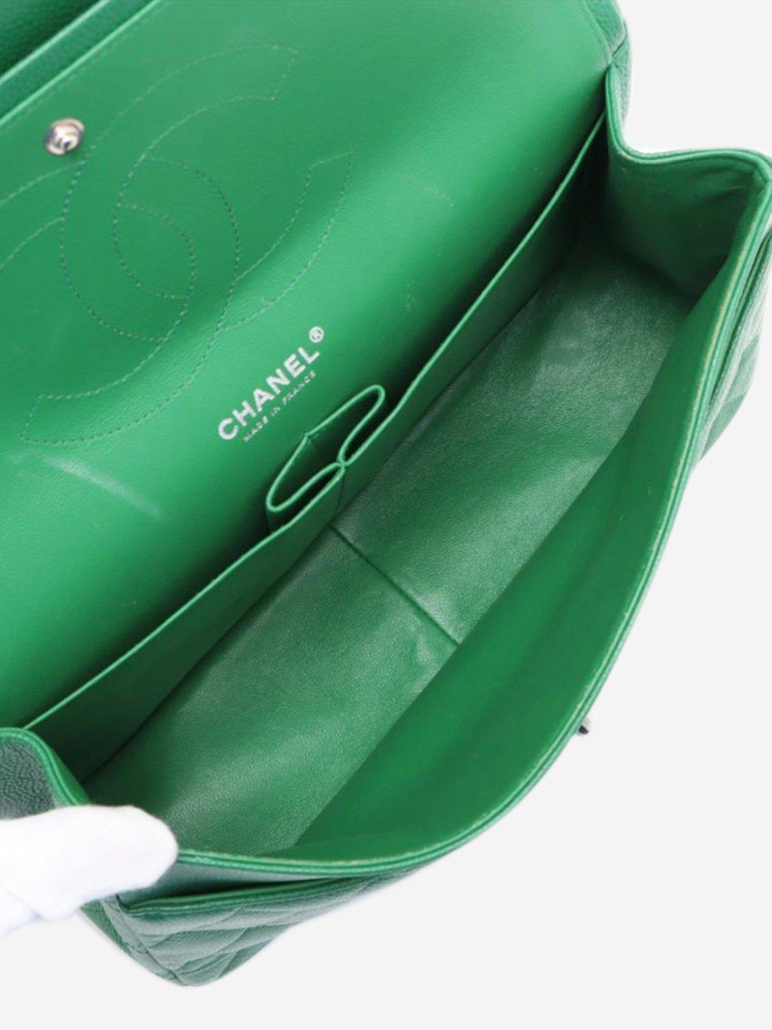 Product image 7 of 10, which shows Pre-loved CHANEL 2015 Large Caviar Quilted Classic Double Flap Bag, Green