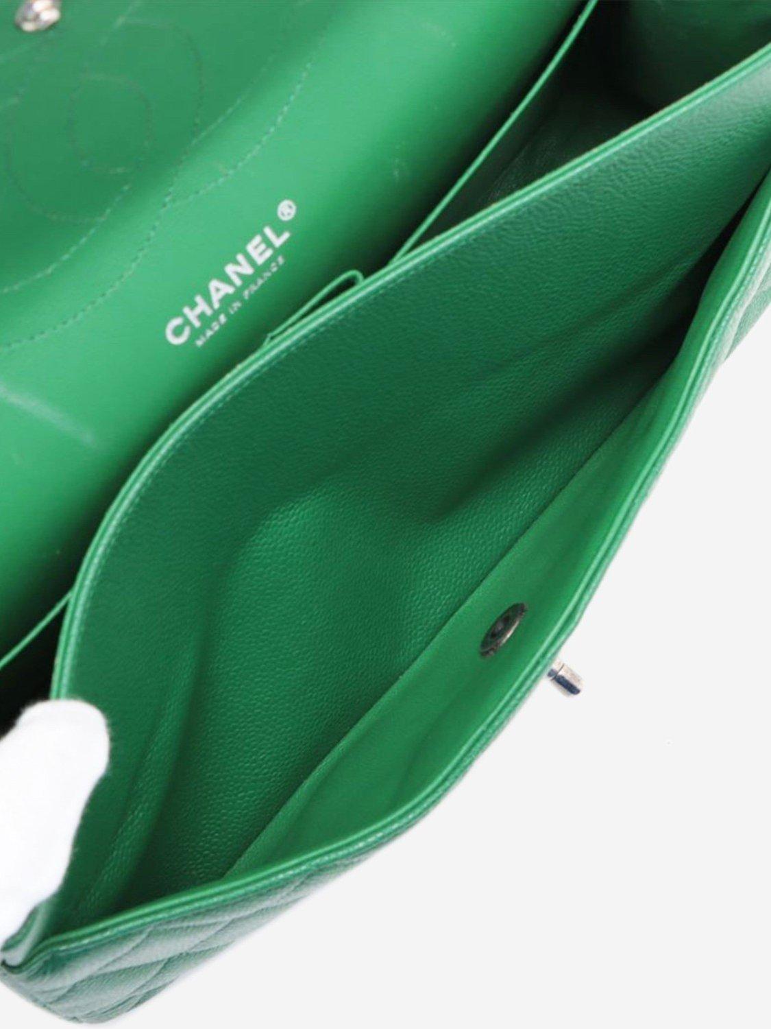 Product image 8 of 10, which shows Pre-loved CHANEL 2015 Large Caviar Quilted Classic Double Flap Bag, Green