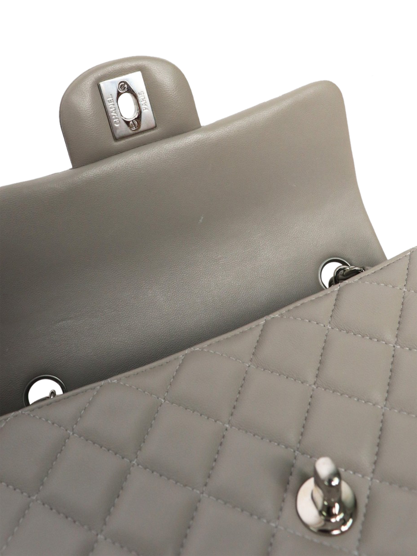Product image 4 of 7, which shows Pre-loved CHANEL 2019 Lambskin Quilted Mini Rectangle Classic Single Flap Bag, Grey