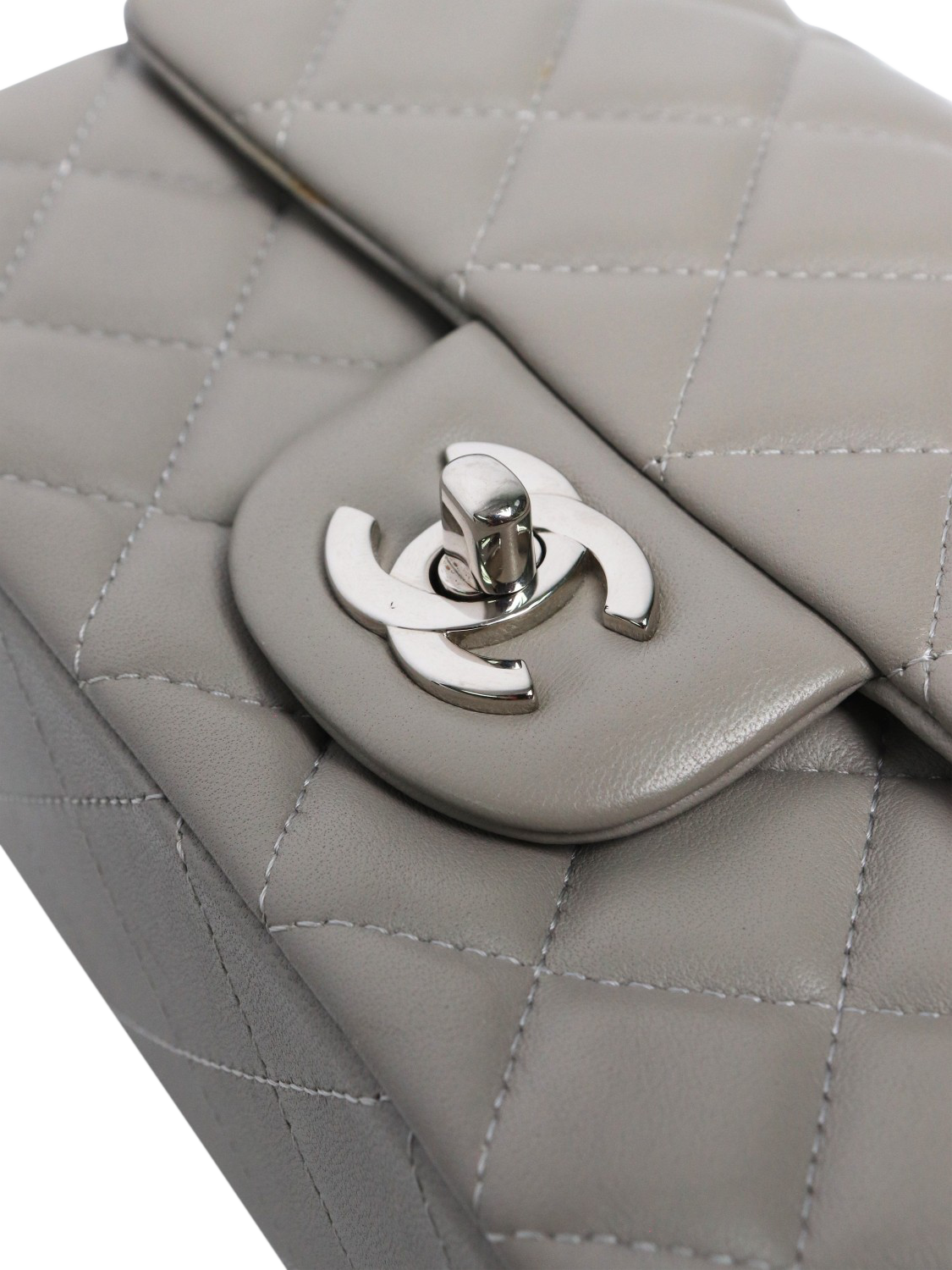Product image 6 of 7, which shows Pre-loved CHANEL 2019 Lambskin Quilted Mini Rectangle Classic Single Flap Bag, Grey