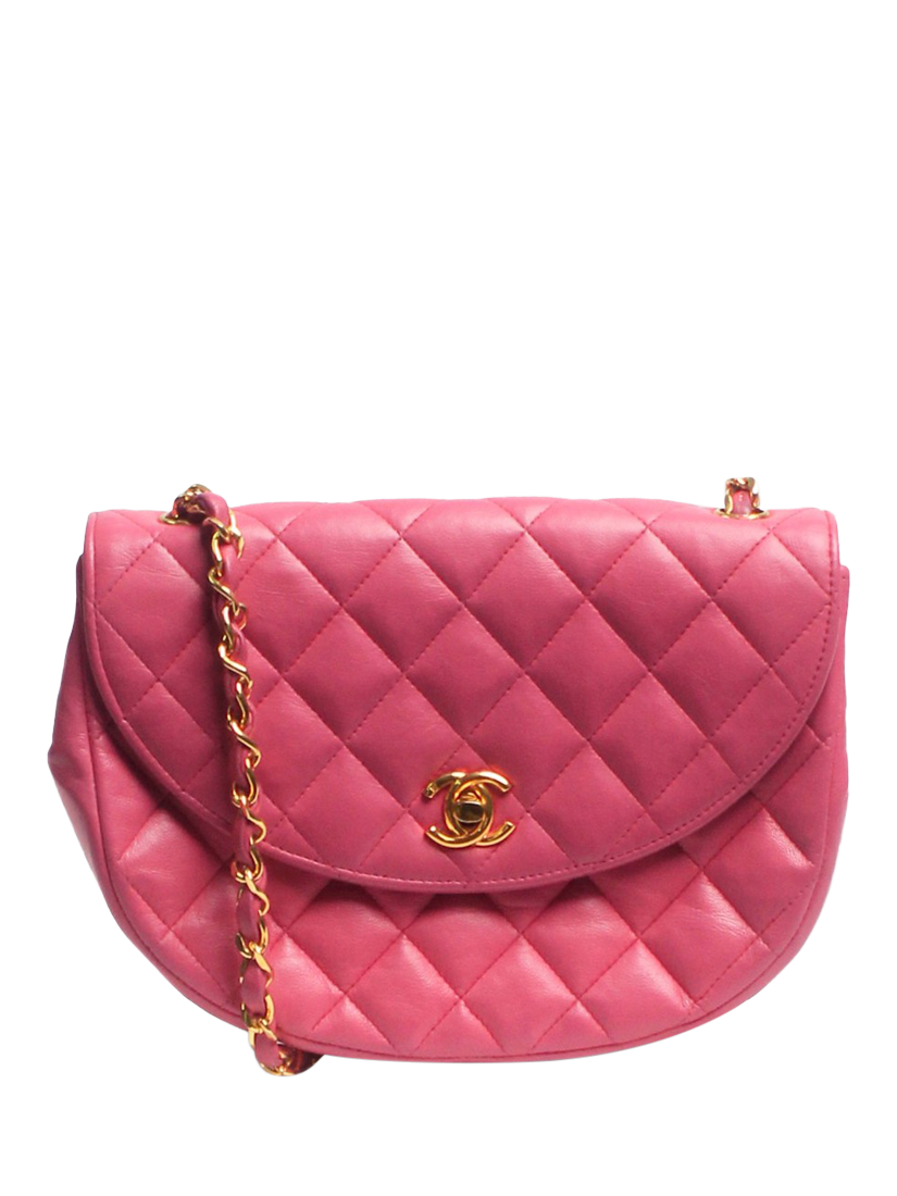 Product image 1 of 8, which shows Pre-loved CHANEL Vintage 1986 Leather Half Moon Cross-Body Bag, Pink