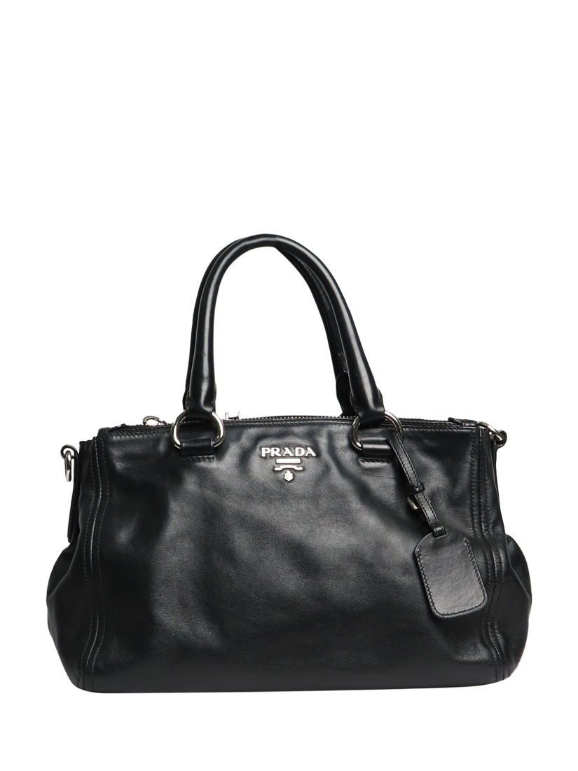 Pre-loved Prada Leather 2-Way Silver Hardware Bag, Black