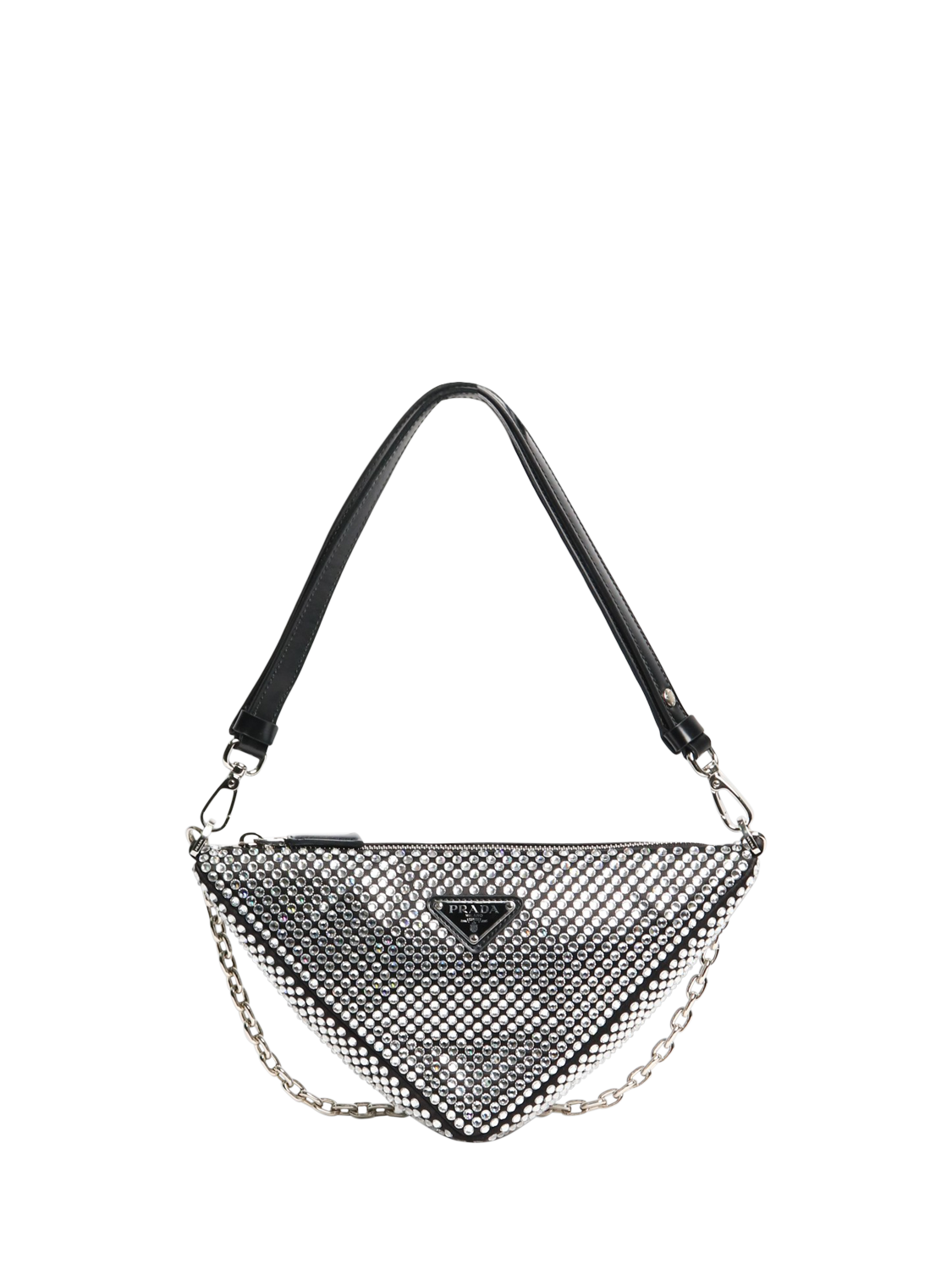 Pre-loved Prada Satin Triangle Embellished Silver Hardware Bag, Black