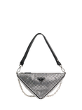 Pre-loved Prada Satin Triangle Embellished Silver Hardware Bag, Black
