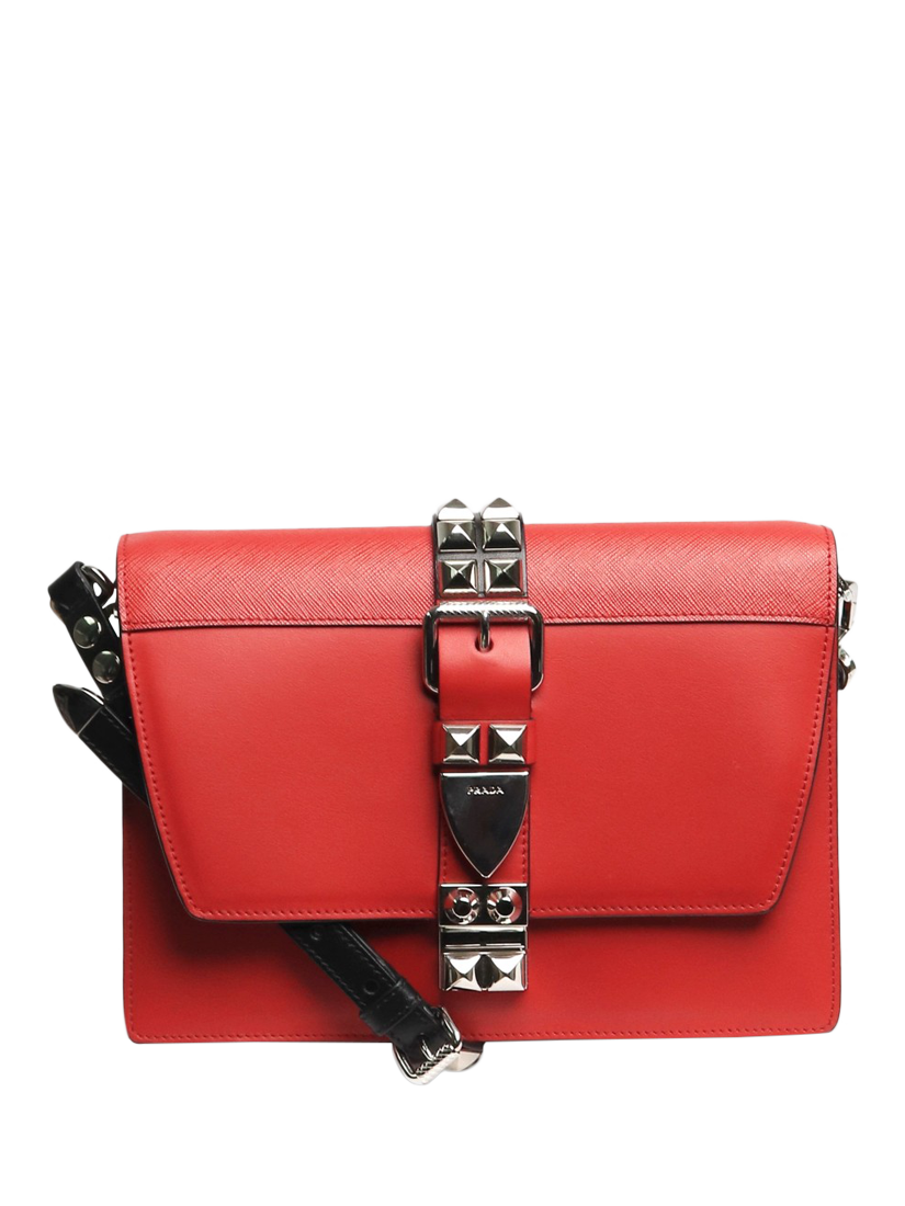 Pre-loved Prada Leather Elektra Spiked Silver Hardware Bag, Red