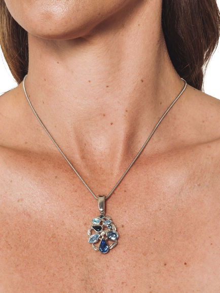 Pre-loved Vintage Rhodium Plated Detachable Pendant, Blue/Silver - view 2, Blue/Silver