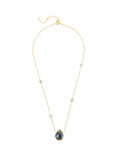 Pre-loved Labradorite Pave Stone Pendant, Green/Gold