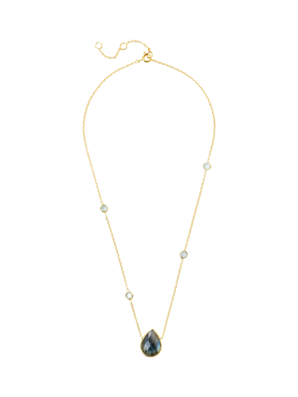 Pre-loved Labradorite Pave Stone Pendant, Green/Gold, Green/Gold