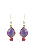 Pre-loved Silver Vermeil Amethyst and Agate Pear Drop Earrings