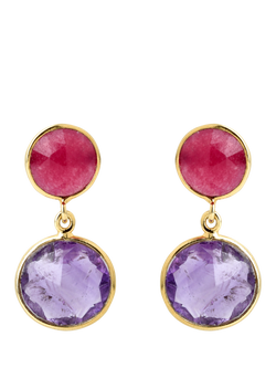Pre-loved Silver Vermeil Oval Amethyst Drop Agate Earrings, Purple/Pink