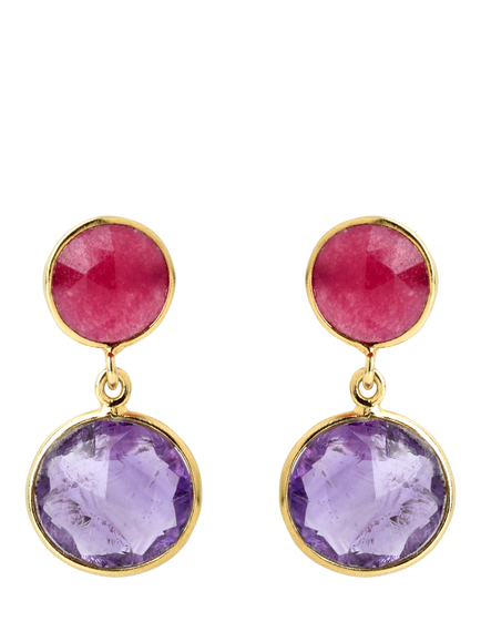 Pre-loved Silver Vermeil Oval Amethyst Drop Agate Earrings, Purple/Pink