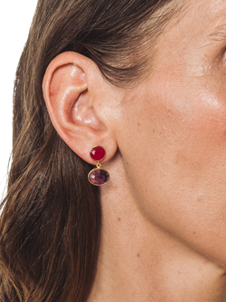 Pre-loved Silver Vermeil Oval Amethyst Drop Agate Earrings - view 2, Purple/Pink