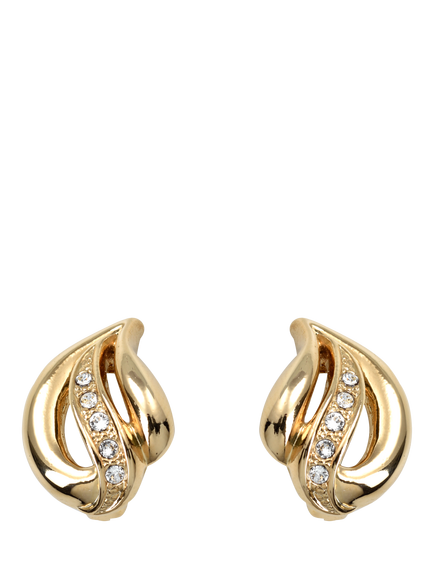 Pre-loved Gold Plated Crystal Huggie Clip-On Earrings, Gold