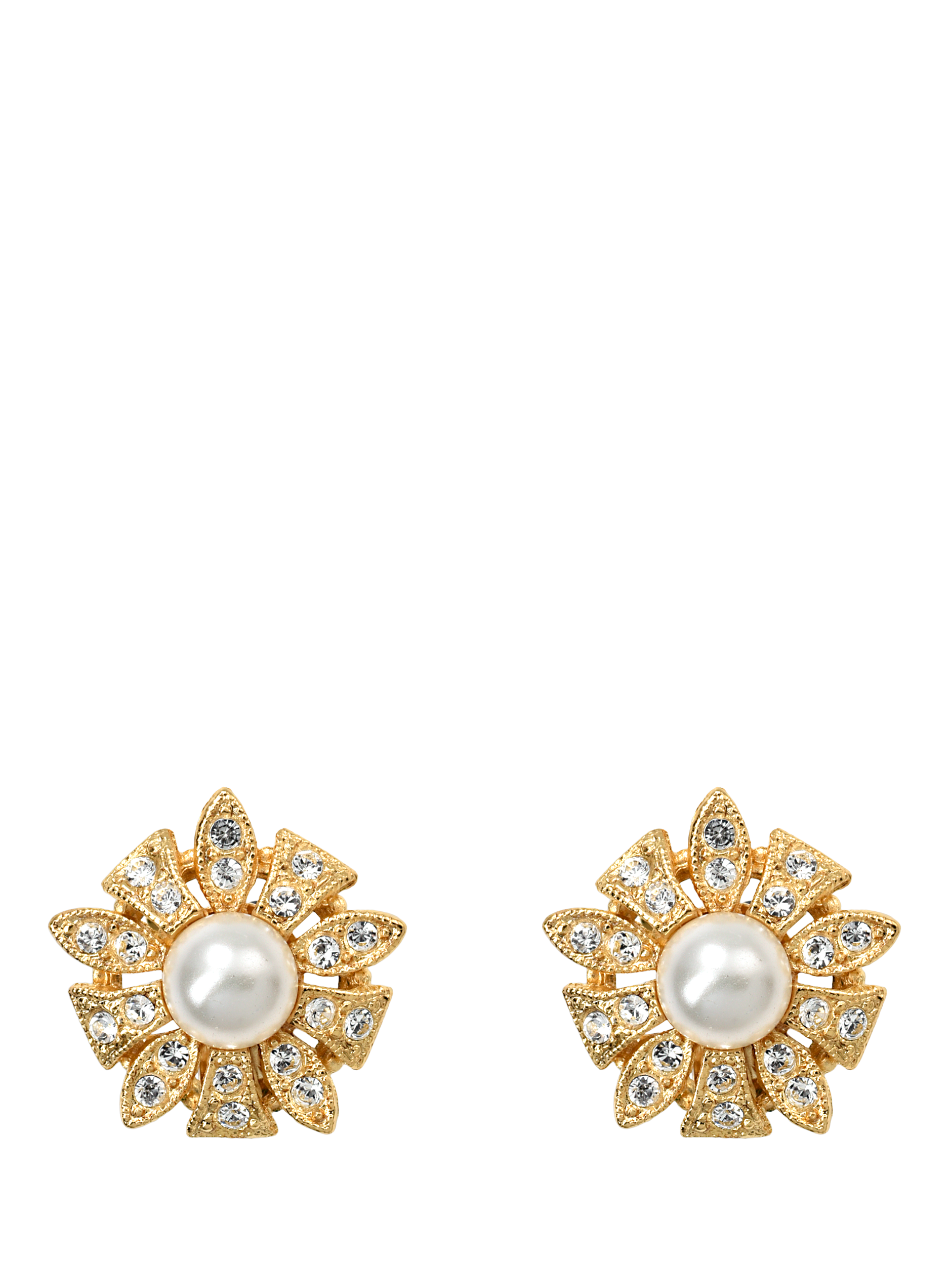 Product image 1 of 3, which shows Pre-loved Vintage Gold Plated Faux Pearl and Crystal Floral Clip-On Earrings
