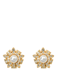 Pre-loved Vintage Gold Plated Faux Pearl and Crystal Floral Clip-On Earrings