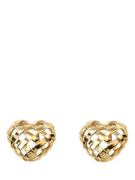 Pre-loved Gold-Plated Woven Heart Clip-On Earrings, Gold