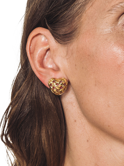 Pre-loved Gold-Plated Woven Heart Clip-On Earrings - view 2, Gold
