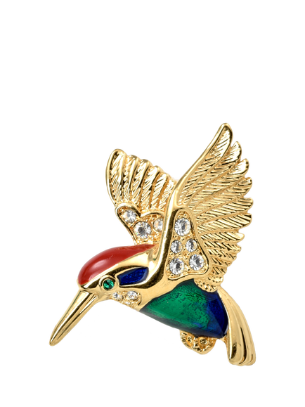 Pre-loved Attwood & Sawyer Gold Plated Swarovski Hummingbird Brooch, Circa 1980s, Multi