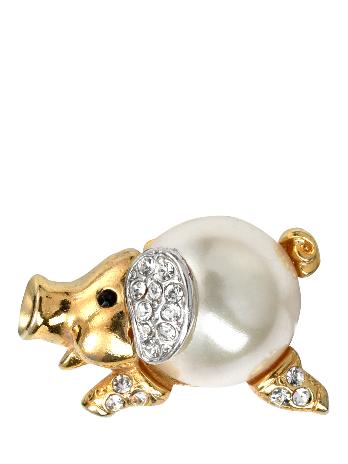 Product image 1 of 2, which shows Pre-loved Miniature Piggy Stick Pin, Gold/Cream