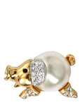 Pre-loved Miniature Piggy Stick Pin, Gold/Cream