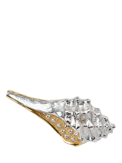 Pre-loved Gold and Rhodium Plated Large Shell Crystal Brooch, Silver/Gold