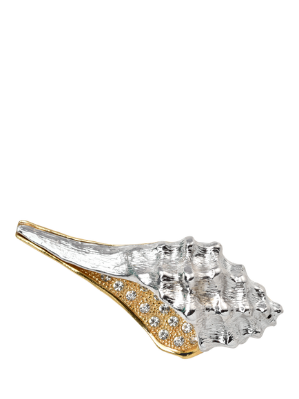 Pre-loved Gold and Rhodium Plated Large Shell Crystal Brooch, Silver/Gold