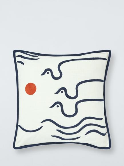 John Lewis Coastal Bird Cushion, White/Multi, White Multi