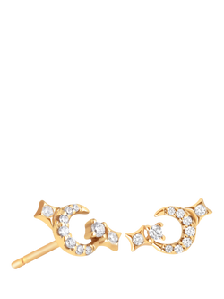 Astrid & Miyu Crescent Moon Stud Earrings Christmas Cracker, Yellow Gold - view 2, Yellow Gold