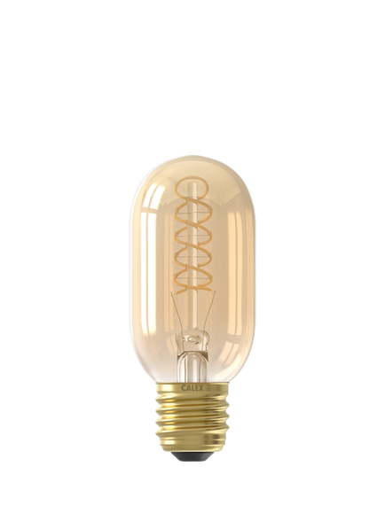 Calex 3.8W Decorative Tubular Filament LED E27 Dimmable T45 Bulb, Gold - view 2, Clear Clear