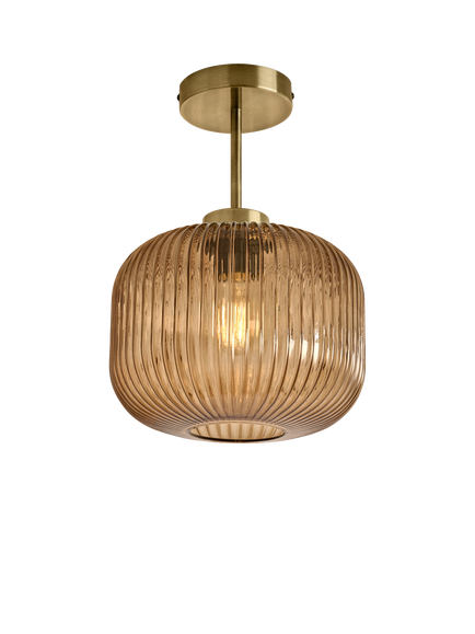 MADE Briz Semi-Flush Textured Glass Pendant Ceiling Light, Amber