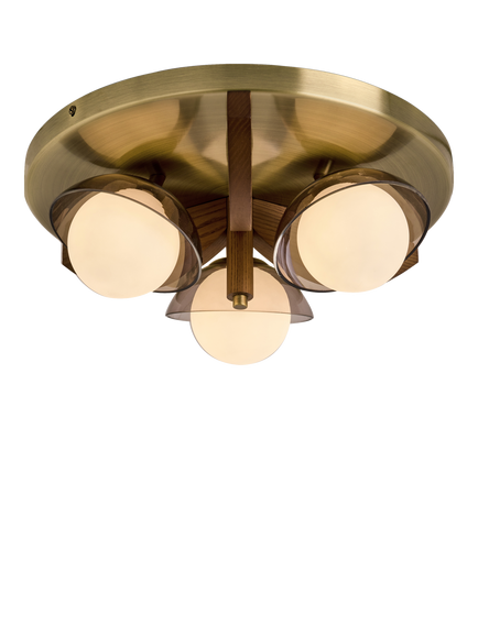 MADE Layla 3 Arm Wood Glass Orb Flush Ceiling Light, Multi Multi