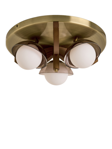 MADE Layla 3 Arm Wood Glass Orb Flush Ceiling Light - view 2, Multi Multi