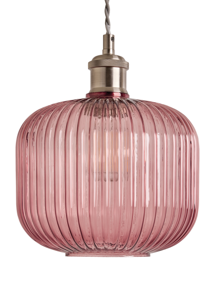 MADE Briz Easy Fit Textured Glass Lampshade, Pink Light