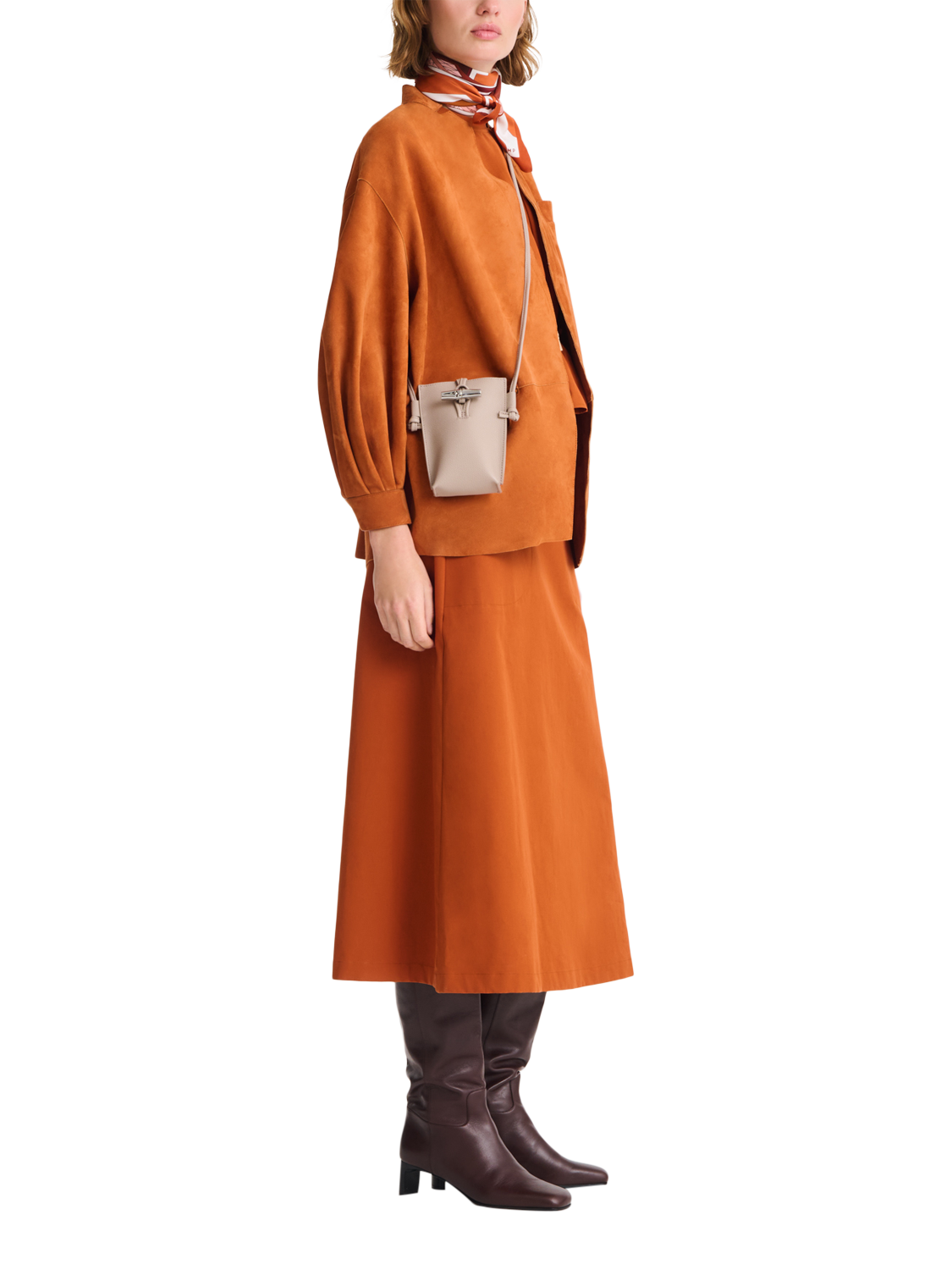 Product image 2 of 6, which shows Longchamp Le Roseau Leather Phone Pouch, Clay