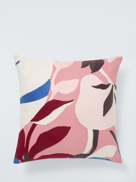 John Lewis Floral Crop Embroidered Cushion, Dusky Pink