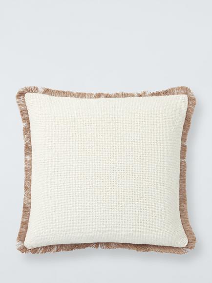 John Lewis Fringed Cotton Cushion, Marshmallow